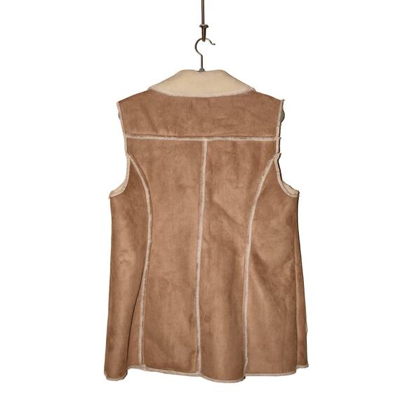 SUSAN GRAVER $97 Faux Shearling‎ Vest w/ Front Pockets Brown Ivory Large - Picture 2 of 4